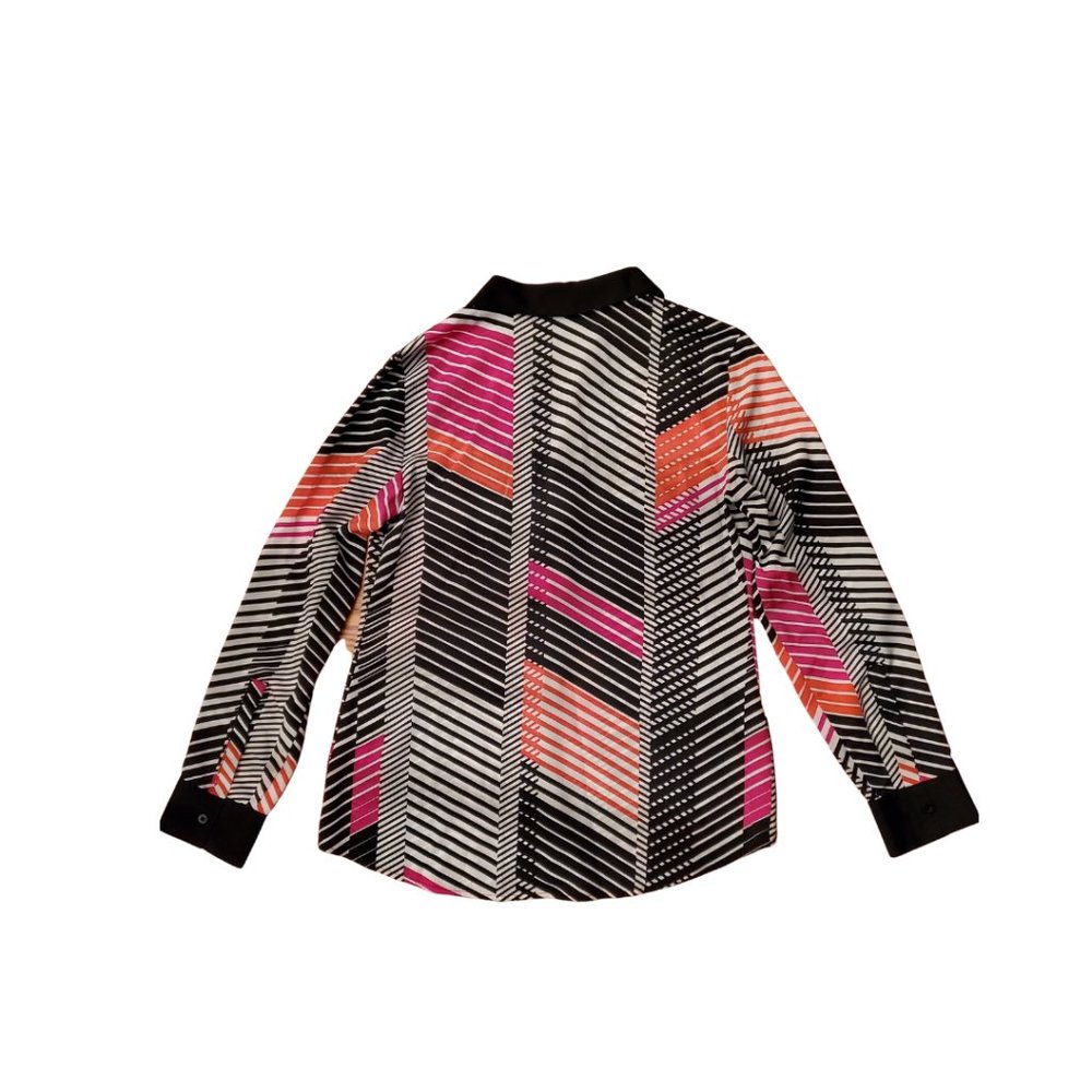 Attention Geometric Chevron Stripe Blouse Pink Orange Black Sz S - Picture 2 of 5